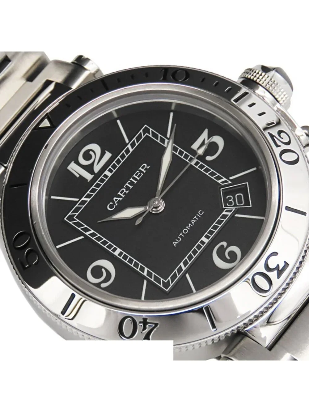 Cartier Pasha Seatimer Black SS Watch Automatic